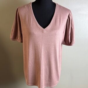 Mod Ref Women's V-Neck Puff Sleeve Mauve Top Sz XL